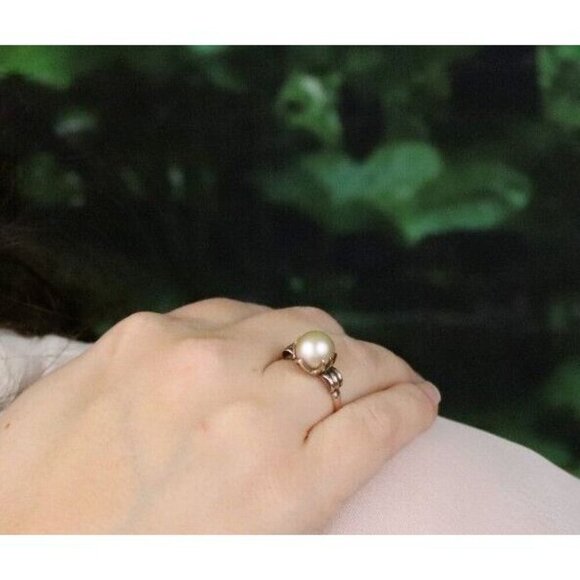 14k Yellow Gold Freshwater Pearl Ring Antique Art Deco Size 6 - Picture 6 of 9